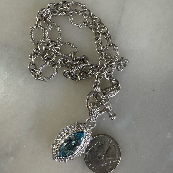 Judith Ripka SS and blue quartz 18 inch necklace . - Picture 8 of 15